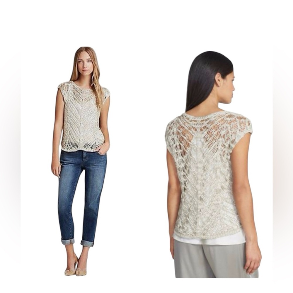 Eileen Fisher Brushstroke Satin Tape Stitch Pull Over Sweater